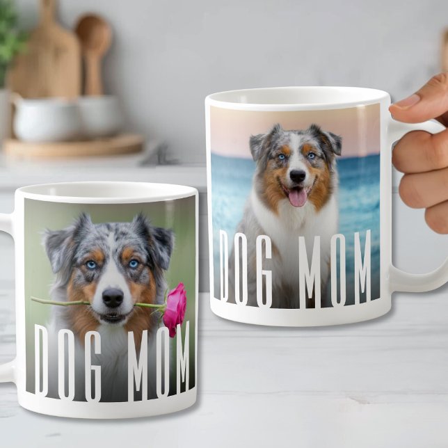 Caneca De Café Fotos de Cachorro da Mamãe Moderna Simples (Simple Modern Dog Mom Pet Photo Coffee Mug)