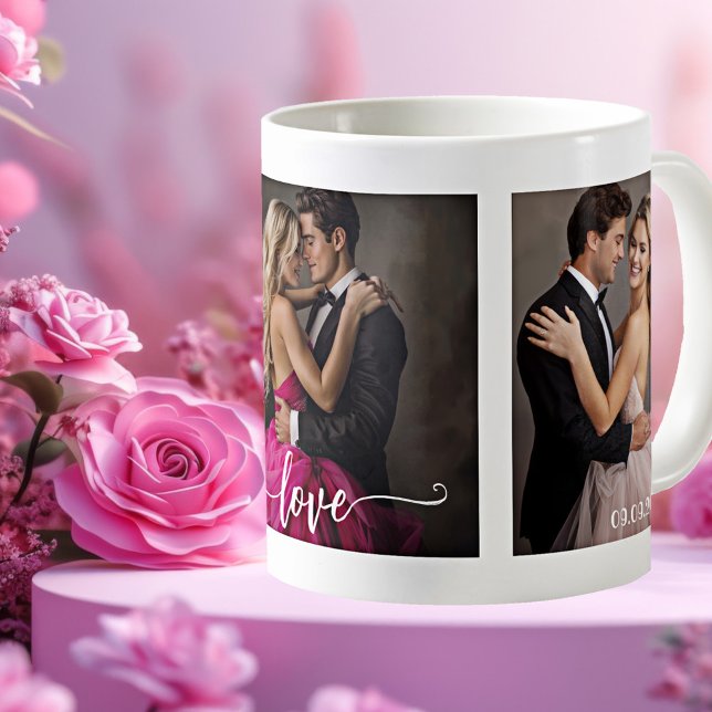 Caneca De Café Fotos de Casal de Casamento Mug de Amor (Wedding mug featuring your custom photos on a simple background - with script love text)
