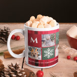 Caneca De Café Fotos do Natal 5: melhor xadrez vermelha da vovó<br><div class="desc">A melhor avó de sempre! Feliz Natal com Feliz e neve brilhante 5 fotos em grade de colagem verde e xadrez vermelha e esperançosa e amorosa tipografia de roteiro. Adicione seu monograma.</div>