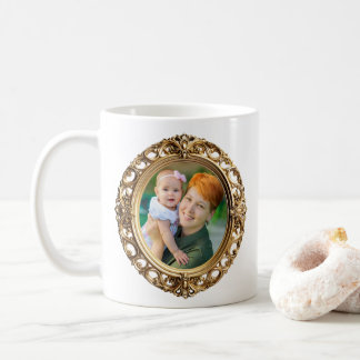 Caneca De Café Fotos em Moldura Dourada Oval Ornamentais Falsas