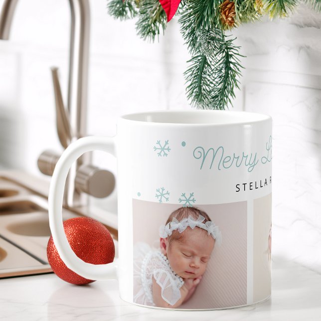 Caneca De Café Fotos Festivas de Natal Baby Blue Alegres (Festive Merry Little Christmas Baby Blue Photos Coffee Mug)