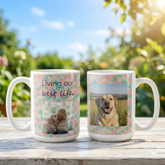 Caneca De Café Fotos Personalizadas Mãe de Cachorro Padrão Geomét