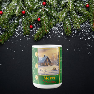 Caneca De Café Fotos Personalizáveis Elegante Natal Verde e Doura