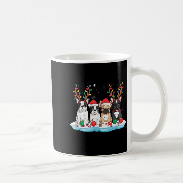Caneca De Café Four French Bulldog Dogs Christmas Light Reindeer  (Direita)