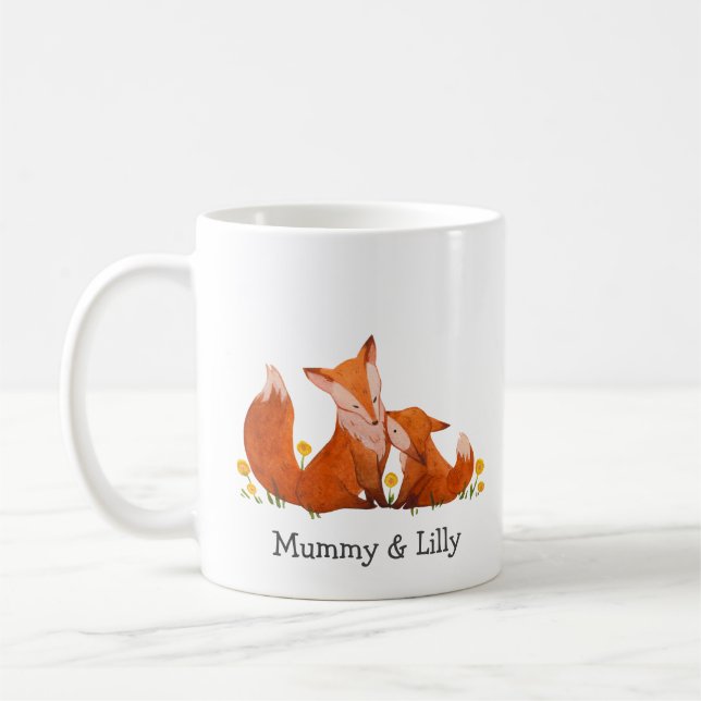 Caneca De Café Fox Mãe e Filho Mug Personalizados - Nomes Persona (Esquerda)
