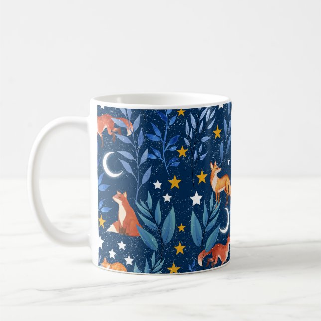 Caneca De Café Fox Night Forest Celestial Seamless Pattern (Esquerda)