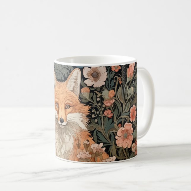 Caneca De Café Fox no Jardim do outono William Morris Style (Frente Esquerda)