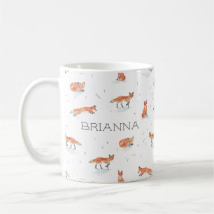 Caneca De Café Fox personalizada de aquarela