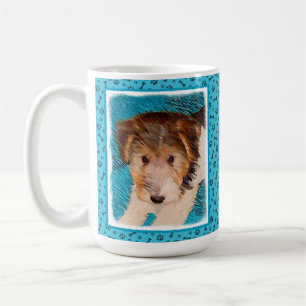 Caneca De Café Fox Terrier Puppy Painting - Arte Original De Cão