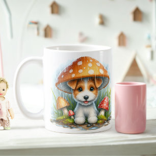 Caneca De Café Fox Terrier Puppy Sob O Guarda-Chuva