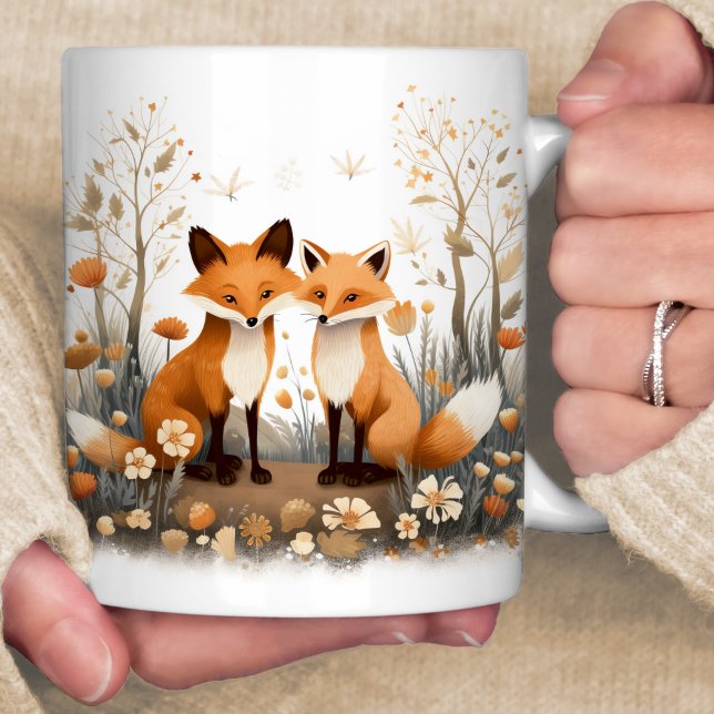 Caneca De Café Fox Woodland Cena 2 Raposas (Criador carregado)