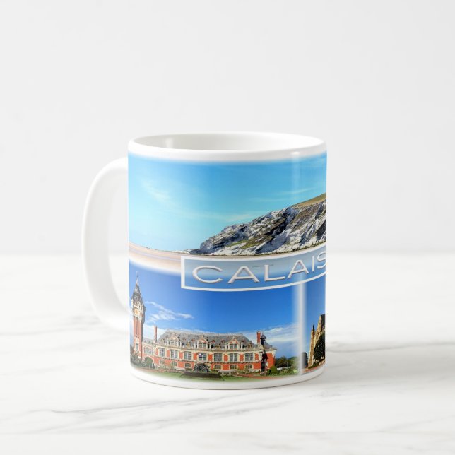 Caneca De Café FR Calais - Boné Blanc Nez - Hotel de Ville - (Frente Esquerda)