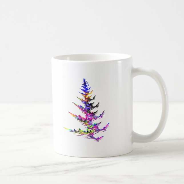 Caneca De Café Fractal - Árvore de Natal Colorida (Direita)