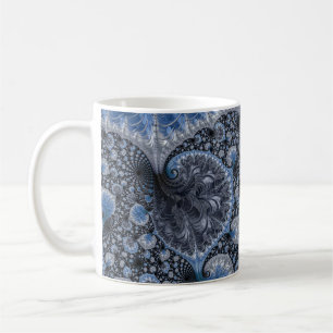 Caneca De Café Fractal azul abstrato preto
