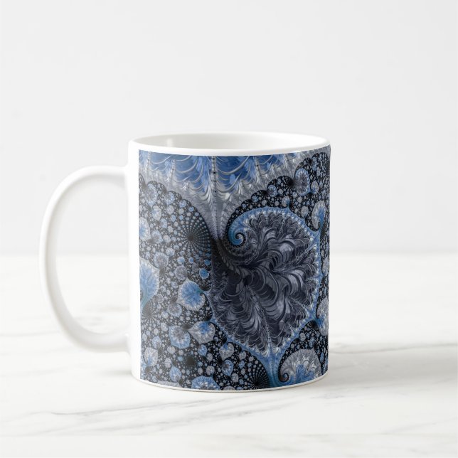 Caneca De Café Fractal azul abstrato preto (Esquerda)