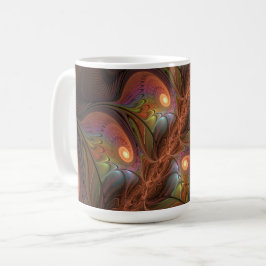 Caneca De Café Fractal Castanho Abstrato fluorescente colorido