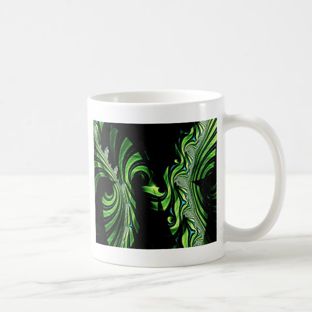 Caneca De Café fractal de borboleta negra e verde (Direita)