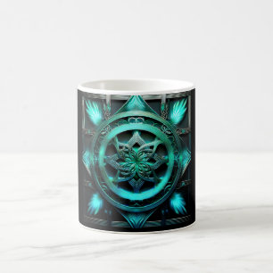 Caneca De Café Fractal em Moldura no Estilo Mandala Azul Ártico
