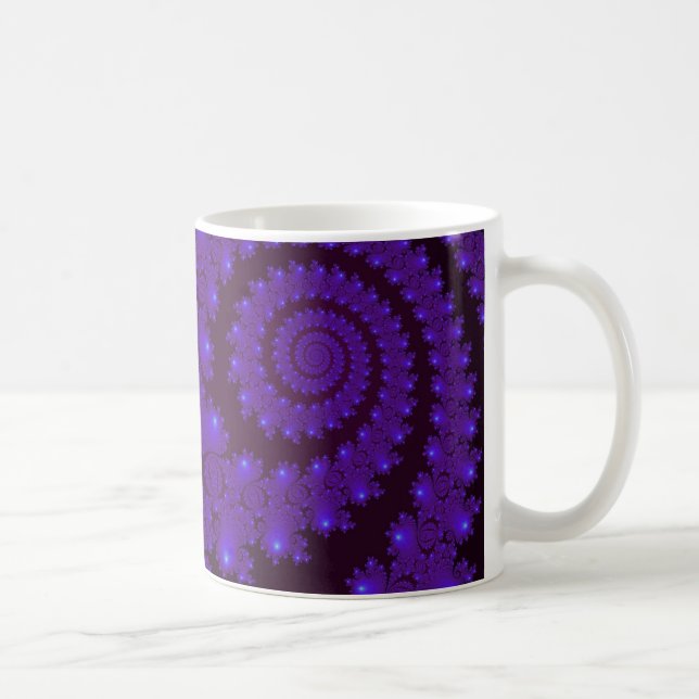 Caneca De Café Fractal espiral azul e preto (Direita)