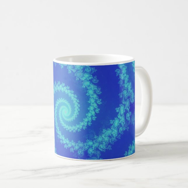 Caneca De Café Fractal espiral ciano azul abstrato (Frente Esquerda)