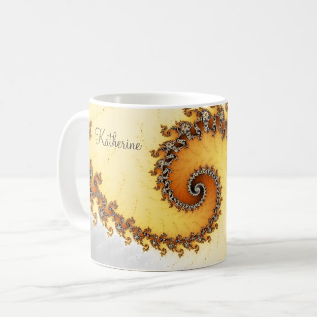 Caneca De Café Fractal Espiral Da Cinza Laranja Moderna Com Nome (Frente Esquerda)