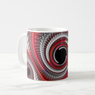Caneca De Café Fractal Espiral Gradiente abstrato Vermelho e Pret