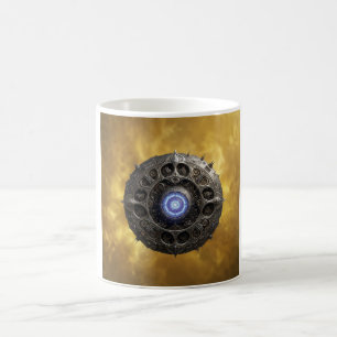 Caneca De Café Fractal Julia Manipulada em Fundo Dourado