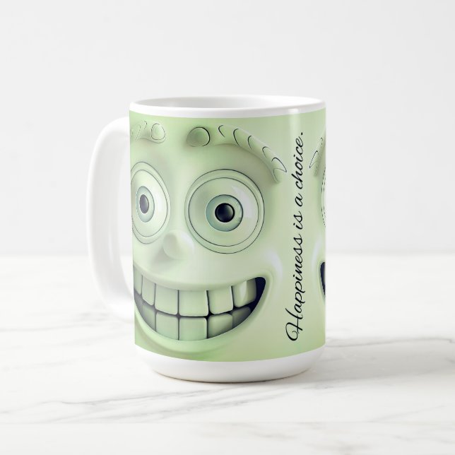 Caneca De Café Fragmentação 3D de rosto sarcástico - A felicidade (Frente Esquerda)