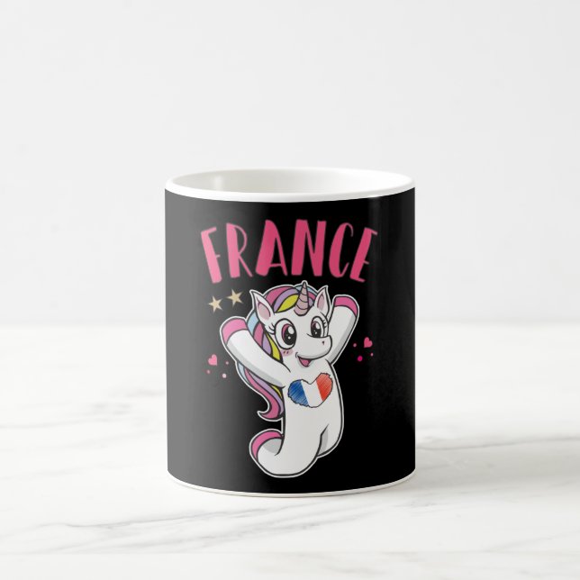 Caneca De Café França Soccer Fan Unicorn com bandeira cardíaca (Centro)