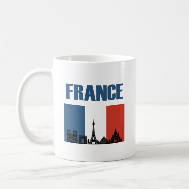 Caneca De Café França Viagem - Paris City Skyline French Flag (Esquerda)