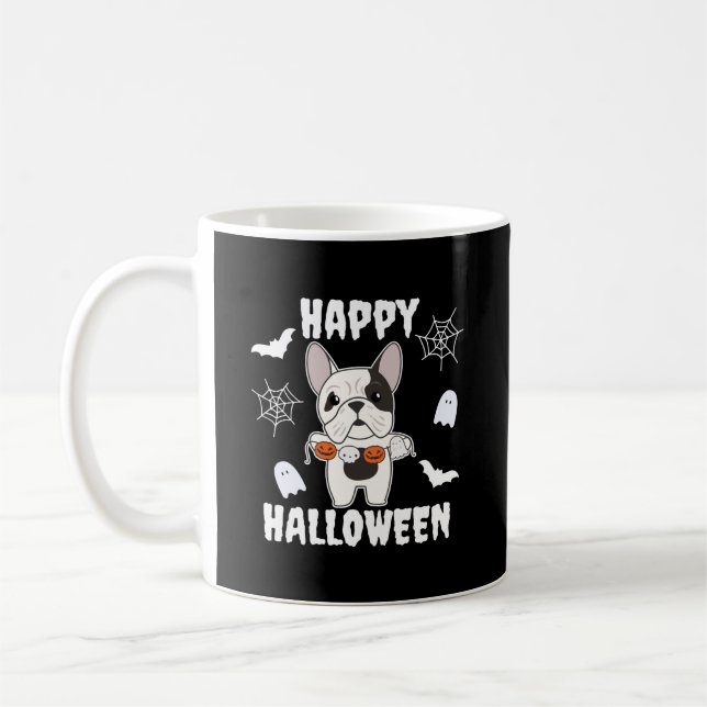 Caneca De Café Francês Buldogue Feliz Cachorro de Halloween (Esquerda)