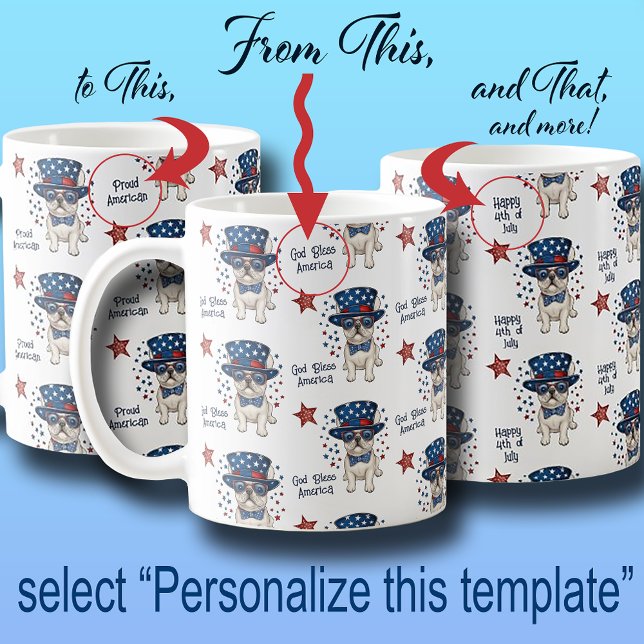 Caneca De Café Francês Buldogue Whimsical Red White Blue Patrióti (French Bulldog Whimsical Red White Blue Patriotic Coffee Mug)