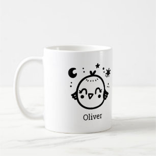 Caneca De Café Frango Alegre - Arte de Linha de Pássaro Kawaii"