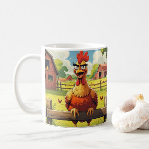 Caneca De Café Frango de desenho animado fofo, floral colorido. A