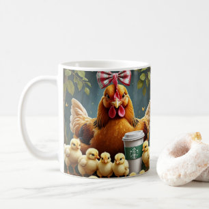 Caneca De Café Frango de desenho animado fofo, floral colorido. A