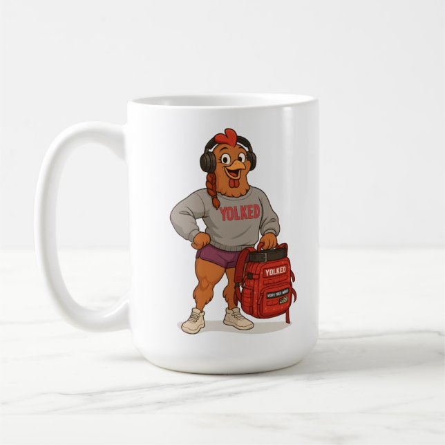 Caneca De Café Frango de Ginásio Amarrado – Desenho Engraçado de  (Esquerda)