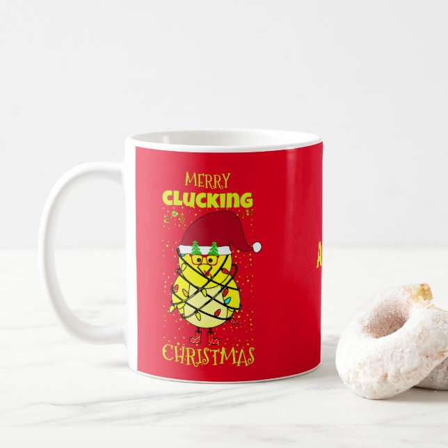 Caneca De Café Frango Festivo Feliz Natal Personalizado (Com Donut)