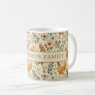 Caneca De Café Frango Rústico do Campo Nome da Família Fazenda Co