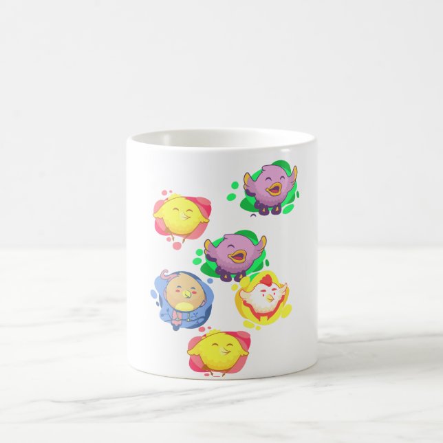 Caneca de Café Frangos Cantores Coloridos Fofos (Centro)