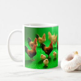 Caneca De Café Frangos em um Fundo Verde
