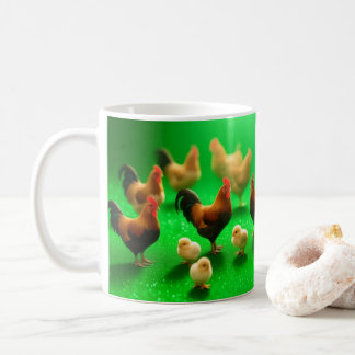 Caneca De Café Frangos em um Fundo Verde
