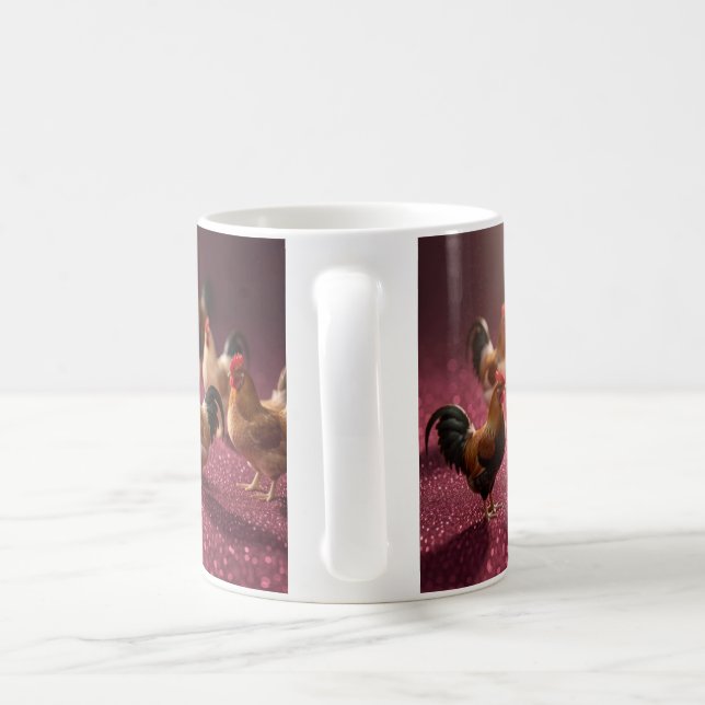 Caneca De Café Frangos em um fundo vermelho escuro (Alça)