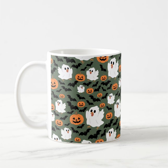 Caneca De Café Frangos Fantasmas Cute Spooky com Pumpkins e Bats (Esquerda)