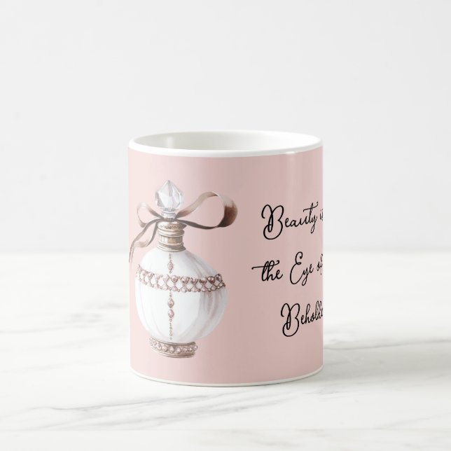 Caneca De Café Frasco de Perfume Branco Rosa Bronze Beleza  (Centro)