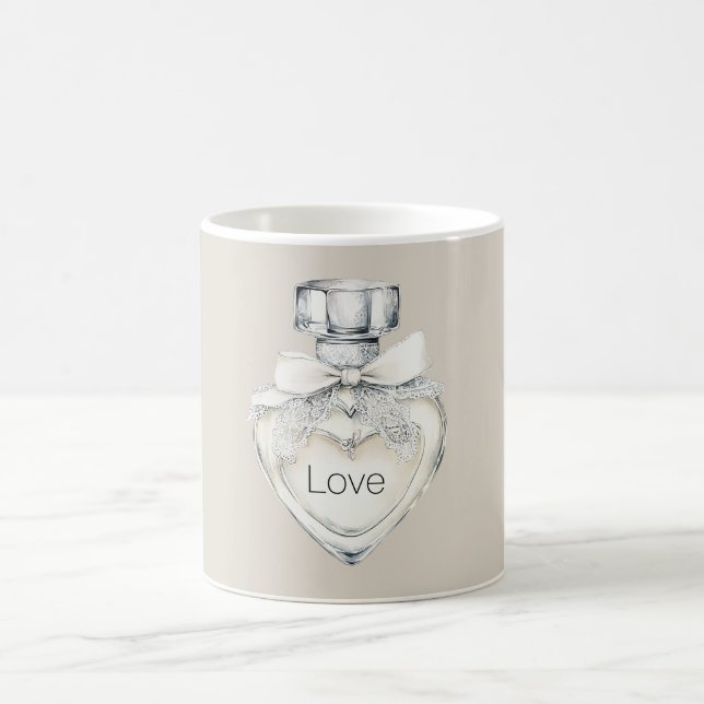 Caneca De Café Frasco de Perfume Coração de Laço Creme (Centro)