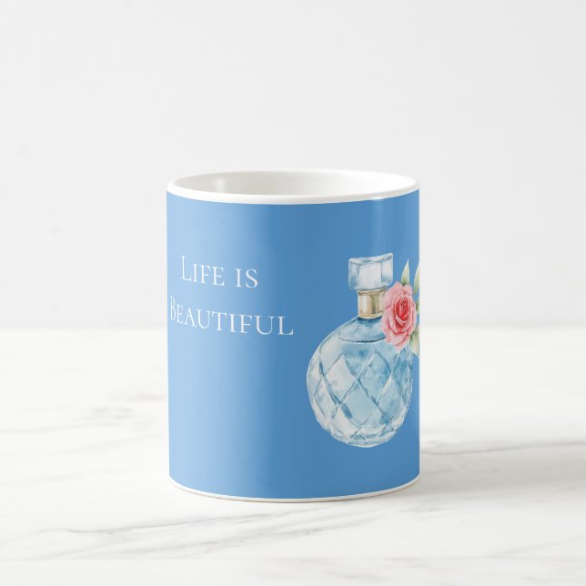 Caneca De Café Frasco de Perfume Rosa Branco Azul Água (Centro)