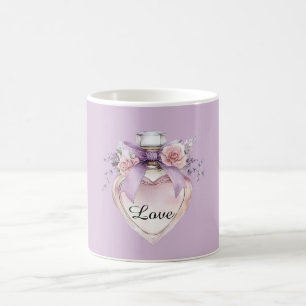 Caneca De Café Frasco de Perfume Roxo com Laço e Flores Rosas