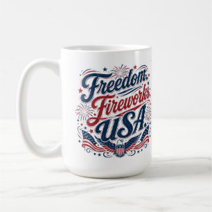 Caneca De Café FreedomFireworksUSA – Patriótico Vintage 4 de Julh