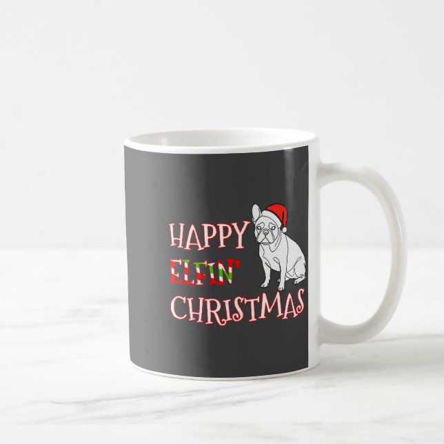 Caneca De Café French Bulldog Funny Santa Hat Happy Elfin Christm (Direita)