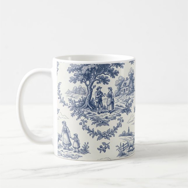 Caneca De Café French Country - Blue & Cream Toile Countryside (Esquerda)